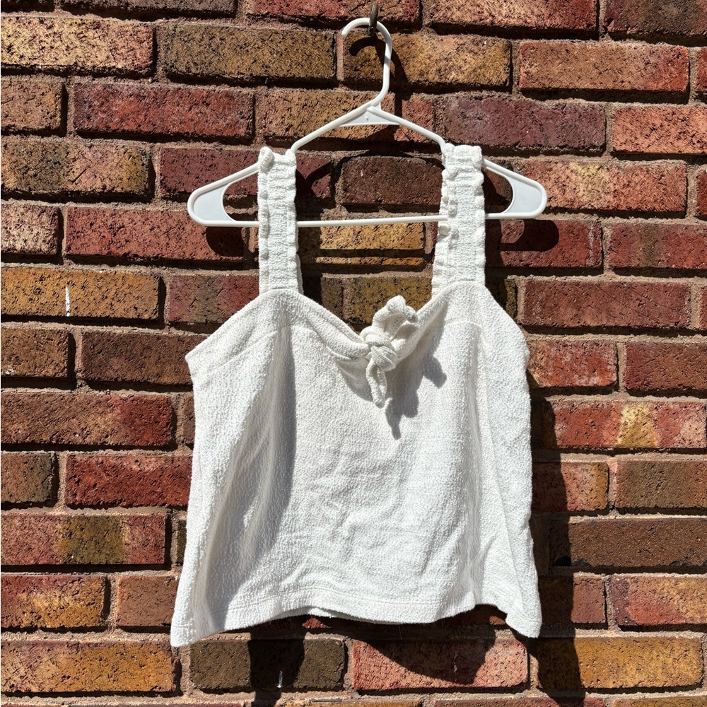 Madewell White Textured Blouse with Knot Detail